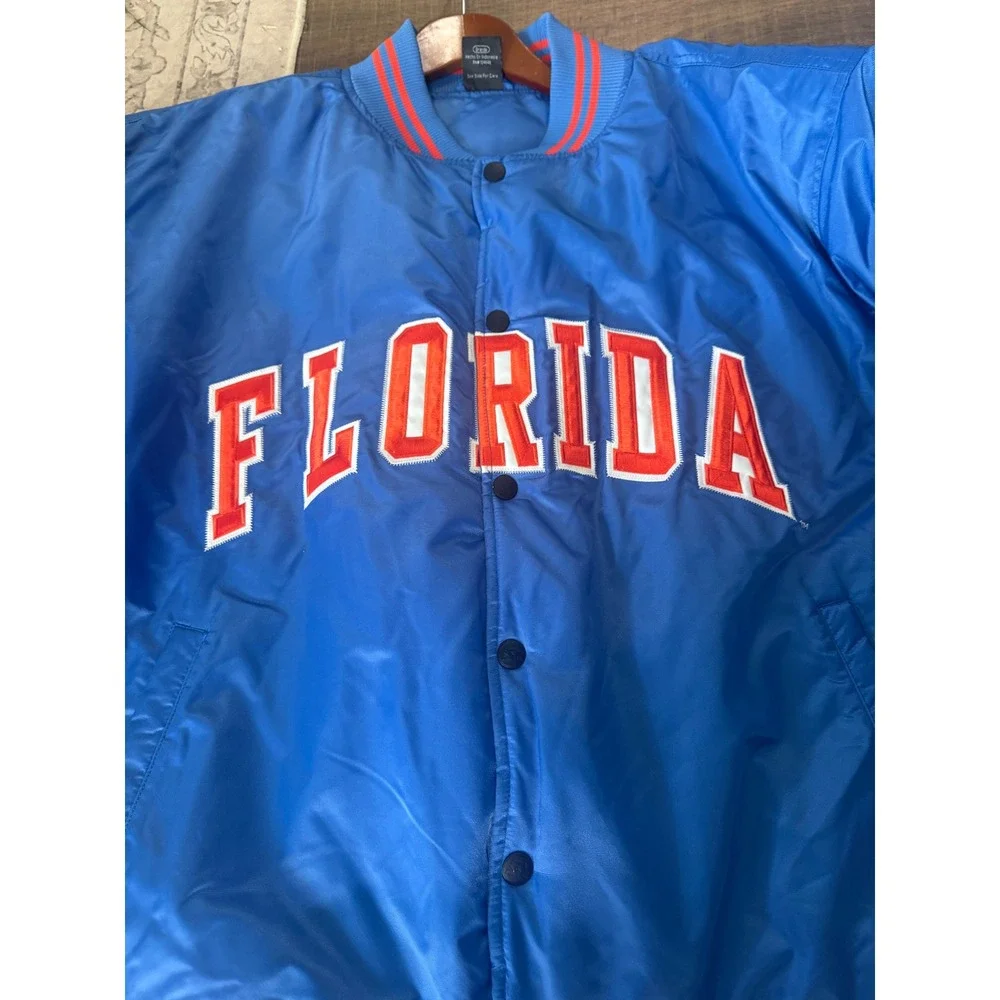 Starter VTG Florida Gators Varsity Bomber Jacket Mens L Blue Satin Snap Front‎